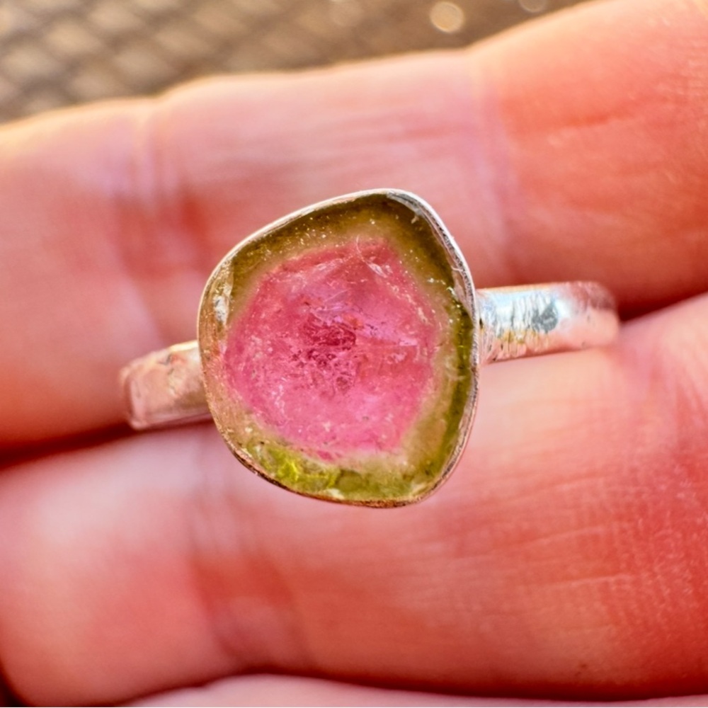Handmade 2.5ctw genuine watermelon tourmaline slice ring -new!$950